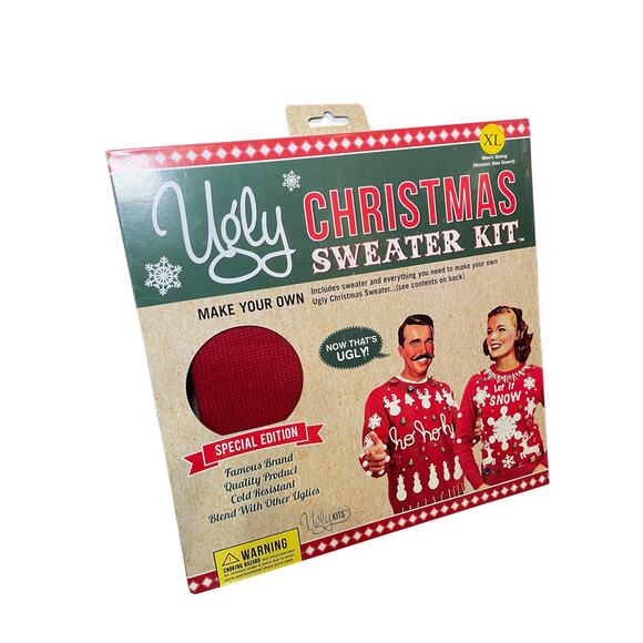 NWT Ugly Christmas Sweater Kit Men XL Women XXL Red Knit Sweater Reindeer Snow - Picture 4 of 11